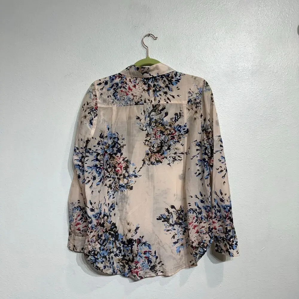 White House Black Market Pink Floral Blouse Sz 10P